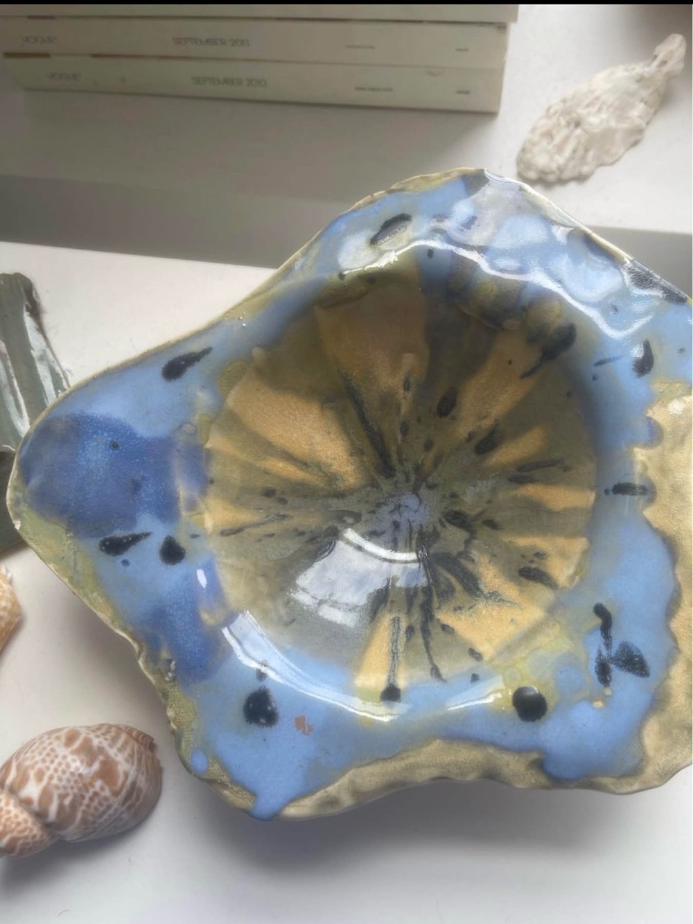Handmade Blue and Gold Ceramic Decorative Bowl by